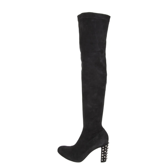 Christian Louboutin Black Over-the-Knee Boots with Studded Heel - Picture 1 of 5